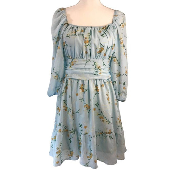 Women's Coastal Dress Tie Back 3/4 Lantern Sleeve Square Neck Ruffle Size Medium - Picture 1 of 12